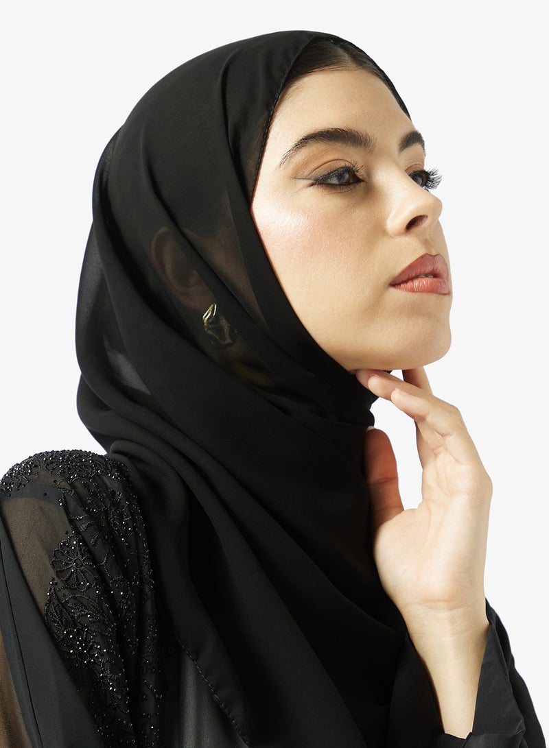 hayas closet Black Embellished Abaya With Sheila - Image 4